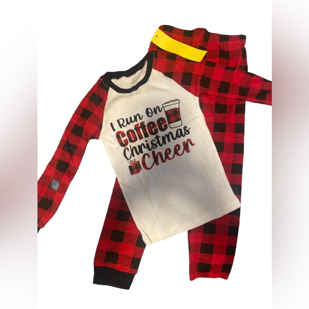 Boy’s 2pc Long Sleeve Top & Pants Pajama Set Houndstooth Red Black Size 7 New